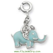 Sterling Silver Blue Enameled With CZ Elephant Charm