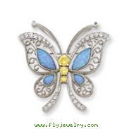 Sterling Silver Blue Opal With Yellow And Clear CZ Butterfly Pin