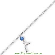 Sterling Silver Blue Quartz Bead & Dangling Dolphin Figaro Anklet