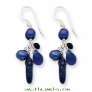 Sterling Silver Blue Sandstone/Dark Blue Cultured Pearl Earrings