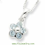 Sterling Silver Blue Topaz Flower Pendant w/ 16 Chain