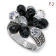 Sterling Silver Briolette-cut Black/White CZ Ring