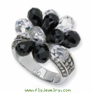 Sterling Silver Briolette-cut Black/White CZ Ring
