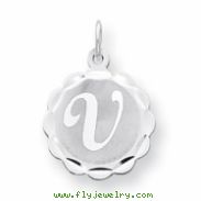 Sterling Silver Brocaded Initial V Charm