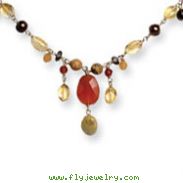 Sterling Silver Carnelian, Smoky Crystal, Jasper, Freshwater Pearl, Citrine Necklace