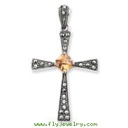 Sterling Silver Champagne Cubic Zirconia Marcasite Cross Pendant