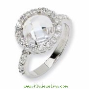 Sterling Silver Checker-cut CZ Ring