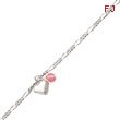 Sterling Silver Cherry Quartz & Dangling Hearts On Figaro Link Anklet