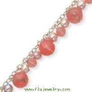 Sterling Silver Cherry Quartz, Freshwater Cultured Pink Pearl Bracelet