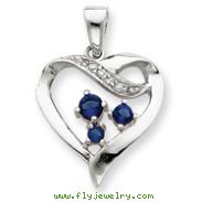 Sterling Silver Clear & Blue CZ Heart Pendant