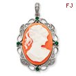 Sterling Silver Clear & Green CZ Cameo Pendant
