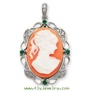 Sterling Silver Clear & Green CZ Cameo Pendant