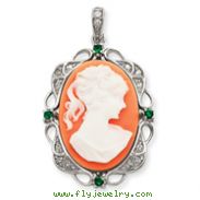 Sterling Silver Clear & Green CZ Cameo Pendant