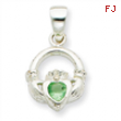 Sterling Silver Clear & Green CZ Claddagh Pendant