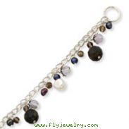 Sterling Silver Clear, Smokey, Green Quartz, Freshwater Cultured Pearl Bracelet