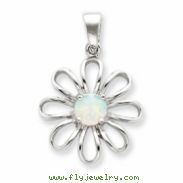 Sterling Silver Created Opal & CZ Daisy Slide