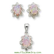 Sterling Silver Created Opal & CZ Pendant & Earring Set