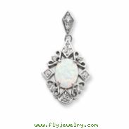 Sterling Silver Created Opal & CZ Pendant