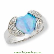 Sterling Silver Created Opal & CZ Ring
