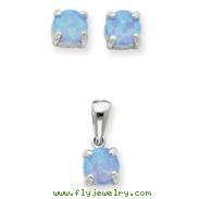 Sterling Silver Created Opal Pendant & Earring Set