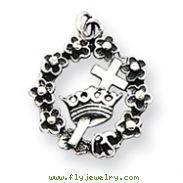 Sterling Silver Cross Crown & Wreath Charm