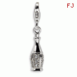 Sterling Silver Cubic Zirconia Champagne Bottle With Lobster Clasp Charm