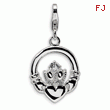 Sterling Silver Cubic Zirconia Claddagh With Lobster Clasp Charm