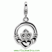 Sterling Silver Cubic Zirconia Claddagh With Lobster Clasp Charm