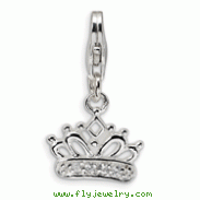 Sterling Silver Cubic Zirconia Crown With Lobster Clasp Charm