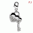 Sterling Silver Cubic Zirconia Heart And Key With Lobster Clasp Charm