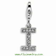Sterling Silver Cubic Zirconia Letter I With Lobster Clasp Charm