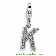 Sterling Silver Cubic Zirconia Letter K With Lobster Clasp Charm