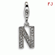 Sterling Silver Cubic Zirconia Letter N With Lobster Clasp Charm