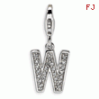 Sterling Silver Cubic Zirconia Letter W With Lobster Clasp Charm