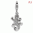 Sterling Silver Cubic Zirconia Lizard With Lobster Clasp Charm