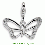 Sterling Silver Cubic Zirconia Polished Butterfly With Lobster Clasp Charm
