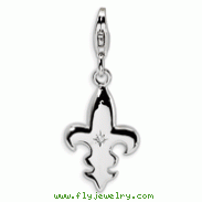 Sterling Silver Cubic Zirconia Polished Fleur De Lis With Lobster Clasp Charm