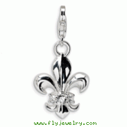 Sterling Silver Cubic Zirconia Polished Fluer De Lis With Lobster Clasp Charm