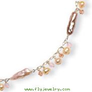 Sterling Silver Cultuter Pearls, Rose Quartz & Peach Crystal Necklace