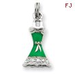 Sterling Silver CZ & Green Enameled Dress Charm