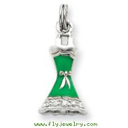 Sterling Silver CZ & Green Enameled Dress Charm