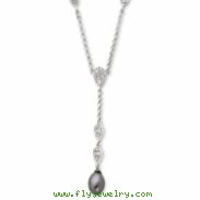 Sterling Silver CZ & Grey Freshwater Pearl Necklace chain