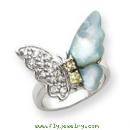 Sterling Silver CZ & Mother Of Pearl Butterfly Ring