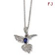 Sterling Silver CZ & Synthetic Sapphire Hummingbird 18in Necklace chain