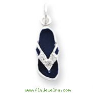 Sterling Silver CZ And Blue Enameled Flip Flop Charm