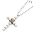 Sterling Silver CZ And Freshwater Pearl Cross Necklace