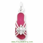 Sterling Silver CZ and Pink Enameled Flip Flop Charm