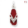 Sterling Silver CZ and Red Enameled Flip Flop Charm