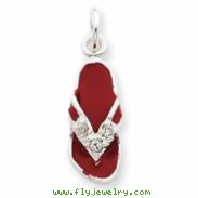 Sterling Silver CZ and Red Enameled Flip Flop Charm