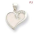 Sterling Silver CZ And White Enameled Heart Pendant